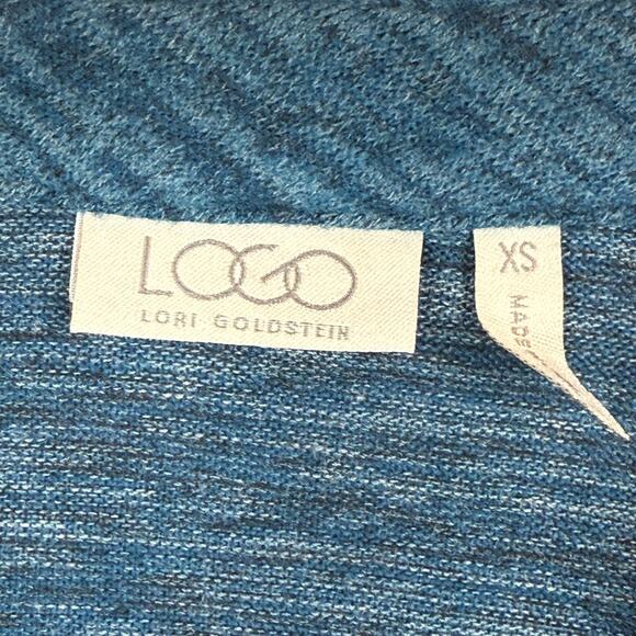 Logo Lori Goldstein Cardigan Women XS Blue Faux Suede Sleeve Asymmetric Relaxed - Picture 3 of 7